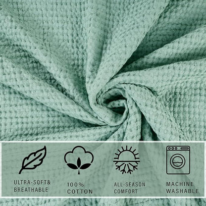 HILLFAIR 100% Combed Cotton Blanket– Twin Size Bed Warm Soft All Season Breathable Lightweight Summer Blankets– Waffle Weave Home Decor Bed Blanket- Sage Twin Cotton Blankets/Bedcovers