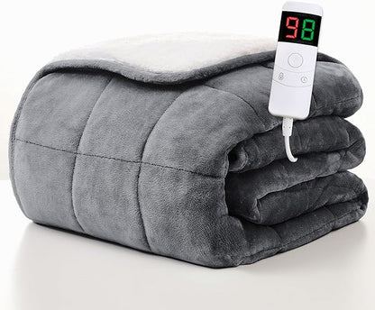 Homemate Heated Weighted Blanket for Adults - 50"x60" 10lbs Electric Throw Fast Heating Heavy Blanket 1/2/4/6/8 Hour Auto Off 10 Heat Levels Over-Heat Protection Soft Flannel Sherpa