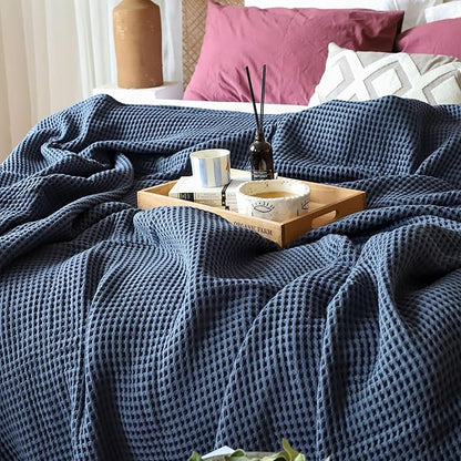 Premium Waffle Blanket Twin Size Anthracite - Luxury, Pure 100% Turkish Cotton, Light and Airy Waffle Weave All-Season Quilt - Decorative Bedspread (Anthracite, Twin 63" x 91" Inch)