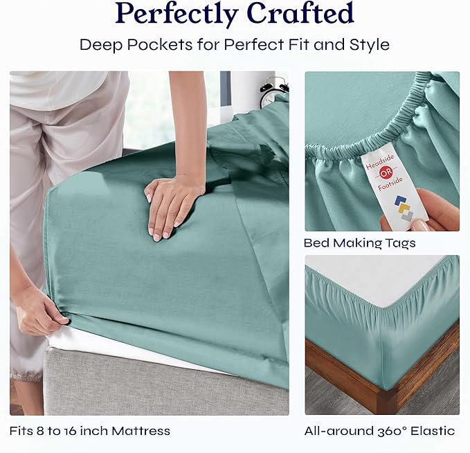 California Design Den King Size Sheets Set - 400 Thread Count Sateen, Natural 100% Cotton Sheets with Deep Pockets, Breathable, and Durable Bedding Set - Teal