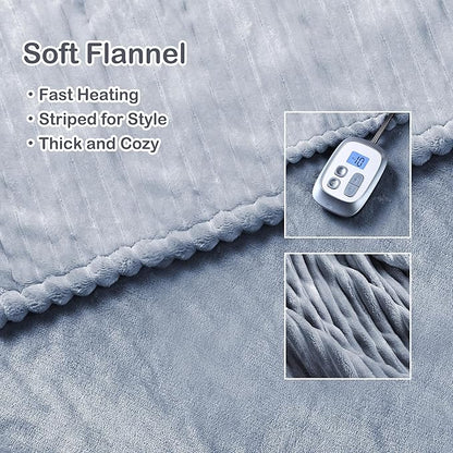 Electric Heated Blanket Full Size 72"x 84", Warming Striped Flannel with 10 Heating Levels & 1-12 Hours Auto Off, Ultra Soft and Thick, Machine Washable, Light Gray