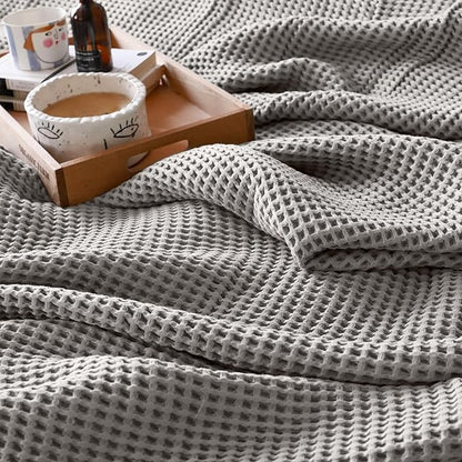 100% Turkish Cotton Waffle Blanket King Size Grey - Premium Quality, Light and Airy Waffle Weave All-Season Quilt - Lux Decorative Bedspread (Gray, King Size 95" x 110" Inch)
