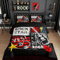 Guitar Comforter Set Full Size Rock Music Quilt Set Graffiti Headset Bedding Set 3pcs Rock Roll Theme Duvet Insert Boys Girls Teens Kids Fashion Bedroom Collections,Black Red