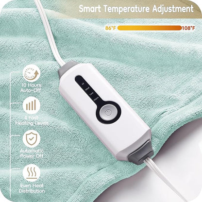 Electric Heated Blanket Full Size 72×84, Breathable & Luxurious Flannel, Soft Warm Gift with Over-Heat Protection, 4 Heating Levels & 10 H Auto Shut Off, Machine Washable, Lighg Green