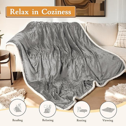 Electric Heated Blanket Flannel & Sherpa 72"x84" Full Size - 4 Heat Levels 10H Auto Shut Off Fast Heating Cozy and Comfortable Warm Gifts, Machine Washable - Light Gray
