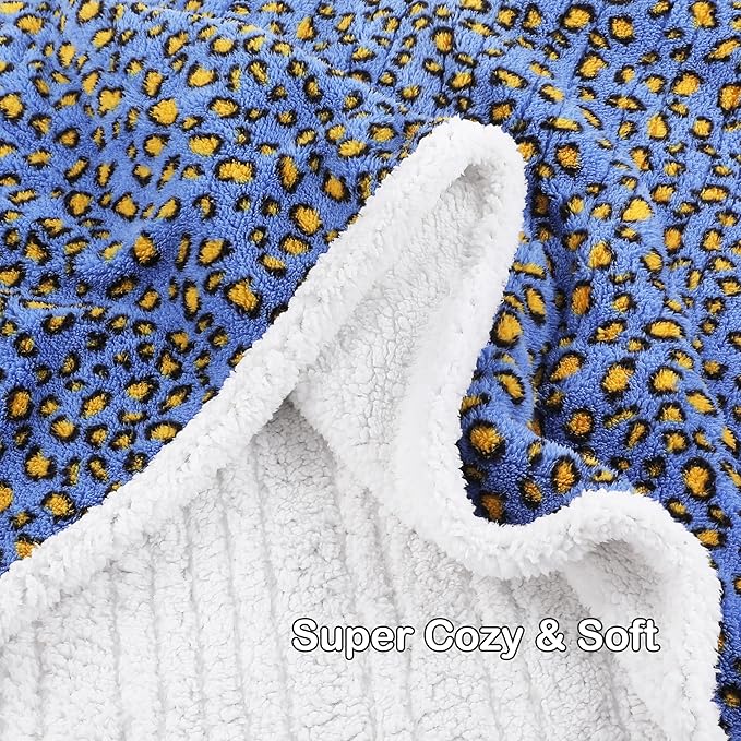 Electric Heated Blanket Throw 50"×60" with 6 Heating Levels &3 Hours Auto Off, Heating Double Sided Plush Sherpa, Fast Heating, Machine Washable Leopard Print Blue & Yellow