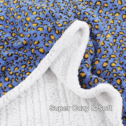 Electric Heated Blanket Throw 50"×60" with 6 Heating Levels &3 Hours Auto Off, Heating Double Sided Plush Sherpa, Fast Heating, Machine Washable Leopard Print Blue & Yellow
