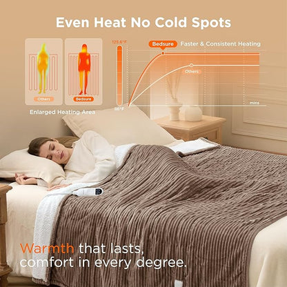 Bedsure GentleSoft Electric Blanket Twin - Soft Ribbed Flannel Heated Blanket, Heating with 10 Time Settings, 6 Heat Settings, and 8 hrs Timer Auto Shut Off, Gifts for Grandma (62x84 inches, Brown)