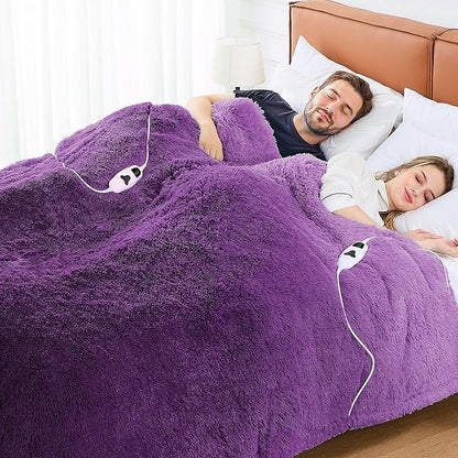 Heated Electric Blanket Queen,Warm Winter Birthday Gifts for Women Her Grandma–Faux Fur with Soft Sherpa,10 Heat Settings,5 Time Settings with Fast Heating, 84x90, Mystic Purple