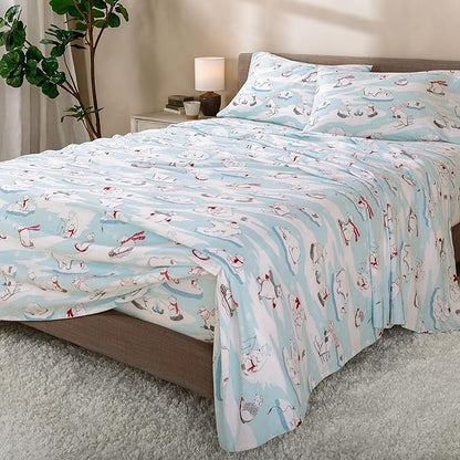 Bare Home Cotton Flannel Sheet Set Prints, 100% Cotton, Velvety Soft Heavyweight - Double Brushed for Softness & Comfort - Deep Pocket - Bed Sheets - Cotton - Flannel - Printed (King, Polar Bears)