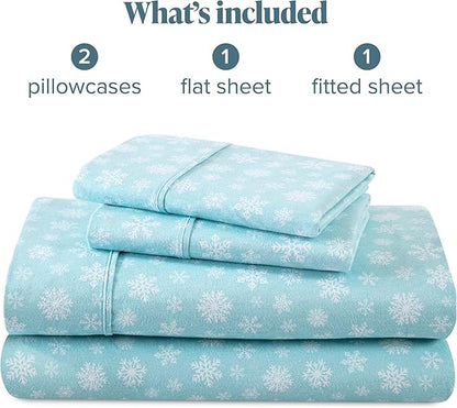 Bare Home Flannel Sheet Set Prints, 100% Cotton, Velvety Soft Heavyweight - Double Brushed Flannel for Extra Softness & Comfort - Deep Pocket - Bed Sheets (King, Snowdrift)