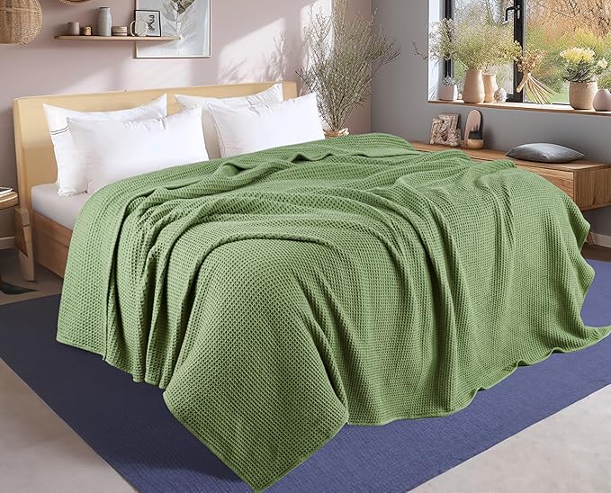 Tex Trend 100% Cotton Blanket – Soft and Breathable Twin XL Waffle Blankets – for Christmas & All Season Comfort – Suitable for Bed Layering, Sofa, Couch and Chair - Sage Green (60”x90”)