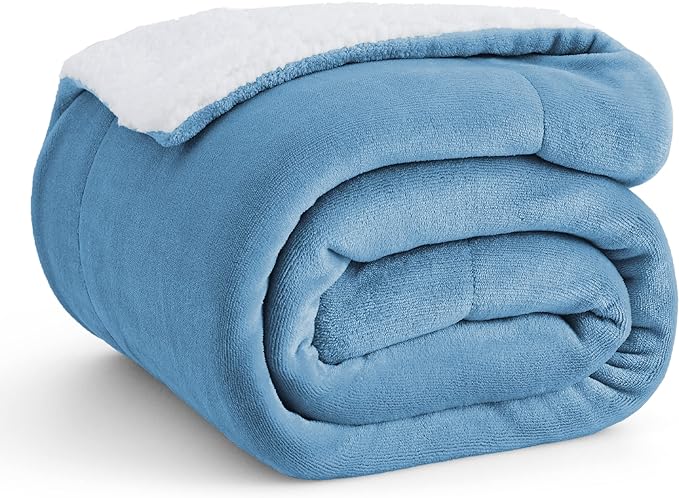 Bedsure GentleSoft Sherpa Fleece Throw Blanket Twin Size for Couch - Thick and Warm Throw for Women and Men, Soft Fuzzy Plush Twin Blanket for Winter, Washed Blue, 60x80 Inches