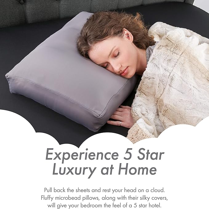 Cover Only for Premium Microbead Bed Pillow, X-Large Extra Smooth - Ultra Comfortable Sleep with Silk Like Anti Aging Cover 85% Spandex/ 15% Nylon Breathable, Cooling Stone Grey