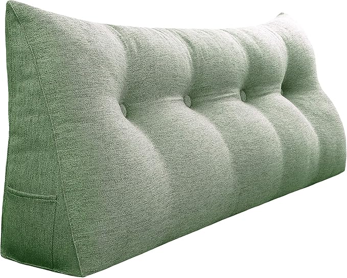 Wedge Headboard Pillow Dorm Room Reading Pillow Back Support for Sitting Up in Bed Bolster Lumbar Cushion Body Positioning Bedrest Cotton Linen 54in Grass Green Full