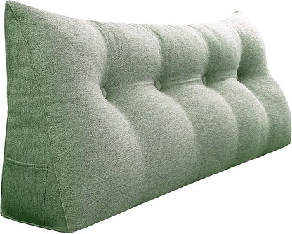 Wedge Headboard Pillow Dorm Room Reading Pillow Back Support for Sitting Up in Bed Bolster Lumbar Cushion Body Positioning Bedrest Cotton Linen 54in Grass Green Full