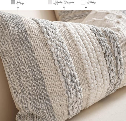 BlissBlush Gray Decorative Lumbar Pillow Cover 14x24, Grey Boho Long Body Pillow for Bed, Farmhouse Lumbar Throw Pillow for Couch, Modern Accent Textured Throw Pillowcase