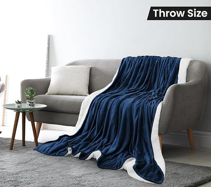 Utopia Bedding Sherpa Blanket Throw Size (Navy, 50x60 Inches) - Soft Lightweight Plush Fleece Reversible Blanket for Bed, Sofa, Couch, Camping and Travel
