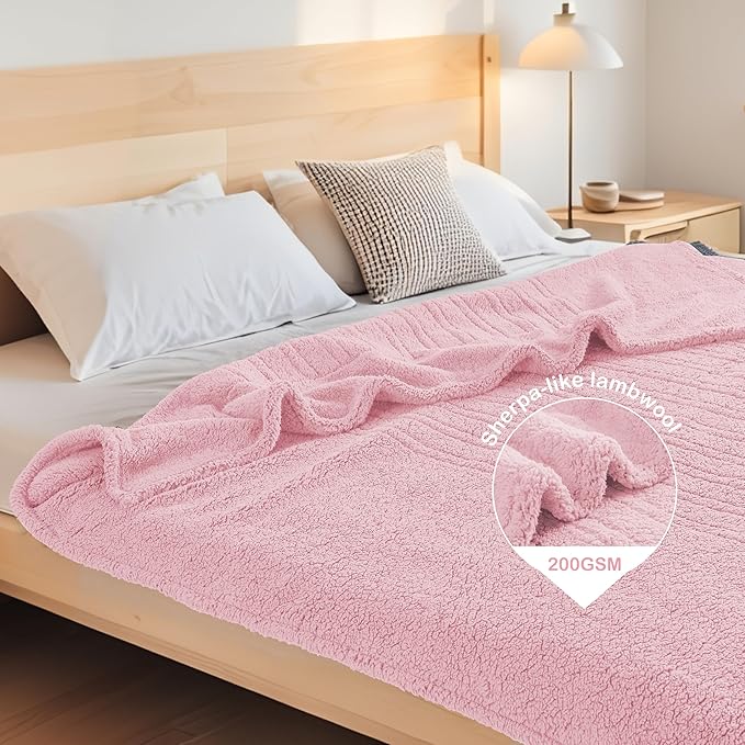 Electric Heated Blanket Full Size 72"×84" with 6 Heating Levels & 1-10Hs Auto Off, Heating Blanket Double Sided Plush Sherpa, Fast Heating, Machine Washable for Christmas Gift - Light Pink