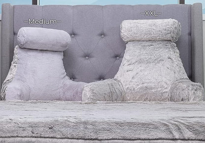 Husband Pillow Medium Rare Baby Arctic Grey Wolf Backrest, 2-Tone Reversible Double Sided Fabulous Faux Fur Reading & Bed Rest Pillow with Arms & Neck Roll, Adjustable Memory Foam - Extremely Comfy