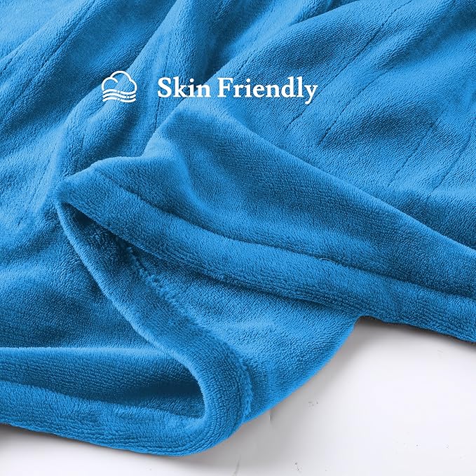 Electric Heated Blanket 62"x84" Twin Size - 4 Heat Levels, 10H Auto Shut Off, Ultra-Soft Flannel Fleece Heated Blanket with Overheat Protection, Machine Washable - Lake Blue