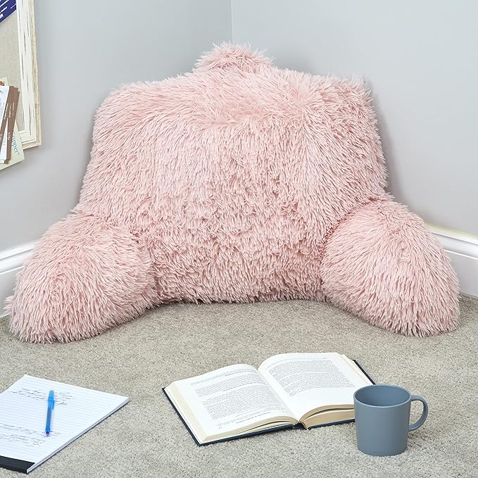 Klear Vu Shaggy Reading Pillow Back Rest Body Pillow for Adults and Kids, Lumbar and Arm Support on Bed, Chair, Couch, Sofa and Floor, 30" x 21", One Size, Dusty Rose