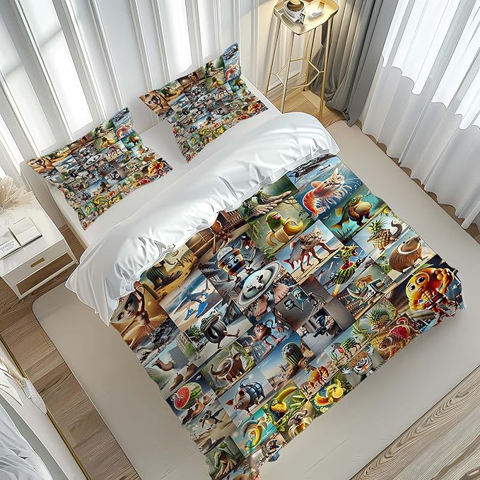 Funny Fusion Animals Bedding Set,Fusion Animals Duvet Cover Twin Full Queen King Set for Kids Boys Bed Decor Gifts (Color 6,Full (80" x 90"))