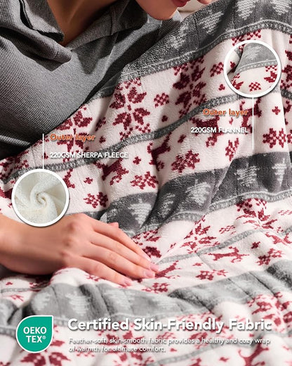 Homemate Electric Heated Blanket Twin Size - 62"x84" Heating Blanket Twin Size 1/2/4/6/8 Hours Auto-Off 10 Heat Level Over-Heat Protection Flannel Sherpa ETL Certification