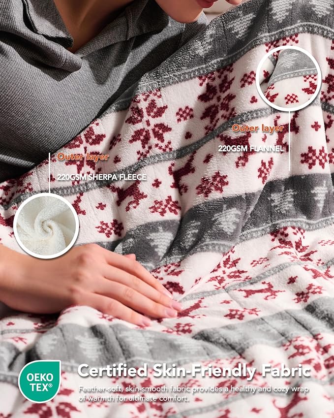 Homemate Heated Blanket Electric Throw - 50"x60" Heating Blanket Throw 1/2/4/6/8 Hours Auto-Off 10 Heat Level Over-Heat Protection Flannel Sherpa ETL Certification