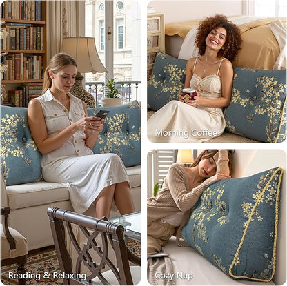WOWMAX Headboard Pillow – King Size Reading Wedge Backrest for Bed, Handmade Firm Support Bolster Cushion with Removable Cover, Premium Bed Rest Pillow