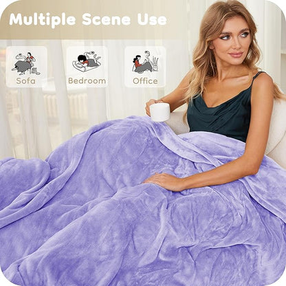 Electric Heated Blanket 84" x 90" Queen Size with Dual Control Warm Flannel Heated Blanket with 4 Heating Levels & 10 Hours Auto-Off, Fast Heating, Machine Washable, for Bedding -Light Purple