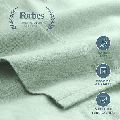 Bare Home Flannel Sheet Set 100% Cotton, Velvety Soft Heavyweight - Double Brushed Flannel - Deep Pocket (King, Mint)