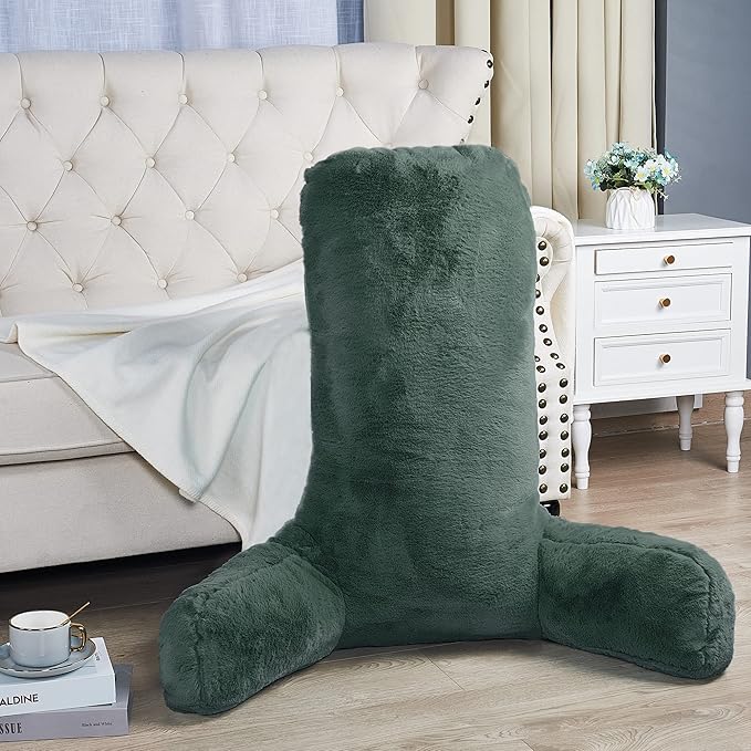 Home Soft Things Fox Faux Fur Bedrest Reading Pillow with DIY Filling, Need Assembly, Backrest Armrest Pillow Chair Back Support for Sitting up in Bed, Gunmetal, 28" x 30" x 17"