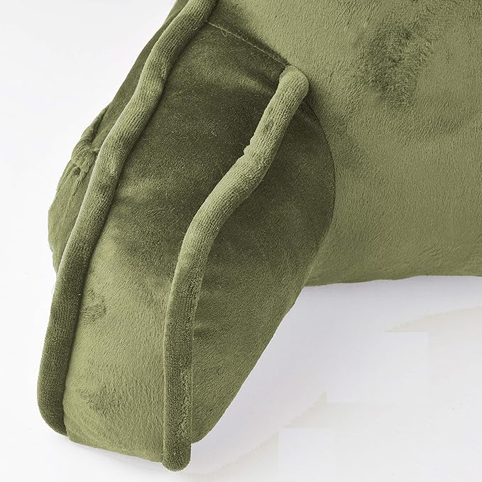 Home Soft Things Super Soft Bedrest Reading Pillow, Lounger Backrest Pillow for Sitting in Bed with Arms Pockets, 20" x 18" x 17", Sage