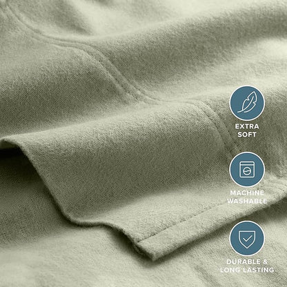 Bare Home Flannel Sheet Set 100% Cotton, Velvety Soft Heavyweight - Double Brushed Flannel - Deep Pocket (Twin XL, Sage)