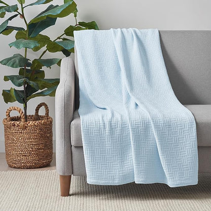 Arkwright Basket Weave Throw Blanket - Case of 4-100% Ringspun Cotton All Season Throws, Luxury Hotel Quality, Soft on Skin, Breathable, 300 GSM for Bed, Sofa, and Chair, 50 X 70 in, Blue