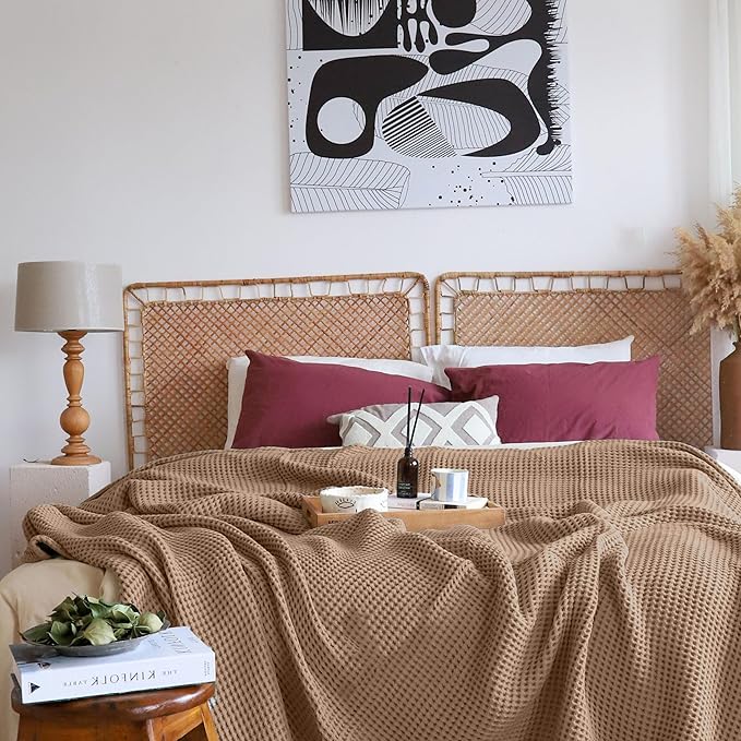 Premium Waffle Blanket Queen XL Size Brown - Luxury, Pure 100% Turkish Cotton, Light & Airy Waffle Weave All-Season Quilt - Decorative Bedspread (Brown, Queen XL 95" x 102" Inch)