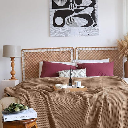 Premium Waffle Blanket Queen XL Size Brown - Luxury, Pure 100% Turkish Cotton, Light & Airy Waffle Weave All-Season Quilt - Decorative Bedspread (Brown, Queen XL 95" x 102" Inch)