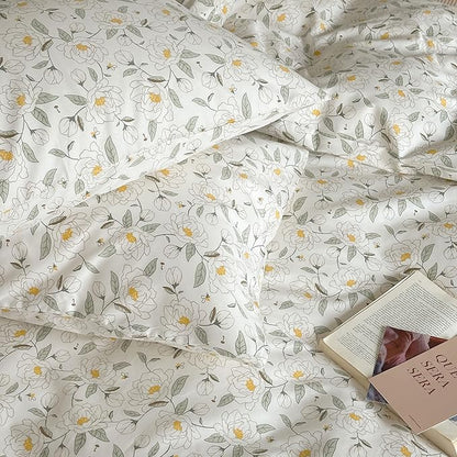 AOJIM Exquisite Floral Print Duvet Cover Set for Kids Adults, Soft Pure Cotton Comforter Cover Set 3pcs, 1 Comfy Breathable Quilt Cover Twin Size and 2 Matching Pillowcases for Room Decor, No Quilt