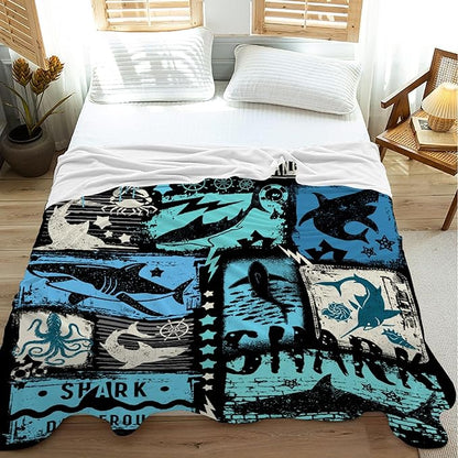 Shark Blanket Funny Graffiti Gift for Ocean Lovers - Super Soft Flannel Throw for Sofa, Couch, Bed, Travel - Plush Warm Cozy Home Decor for Girls, Boys, Kids, Adults - 30x40 for Baby/Pets