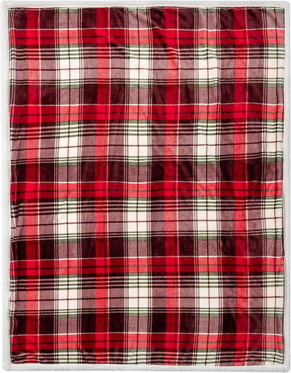 PAVILIA Red Green Christmas Plaid Sherpa Throw Blanket, Holiday Fleece Blanket 50" x 60", Soft Flannel Plush Throw for Couch, Sofa & Bed, Festive Winter Home Decor, Cozy