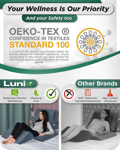 Lunix 4pcs Orthopedic Bed Wedge Pillow Set, Post Surgery Aloe Vera Memory Foam for Back, Leg, Knee Pain Relief, Adjustable Sitting Pillow for Sleeping, Acid Reflux, GERD, with Hot Cold Pack, Full Navy