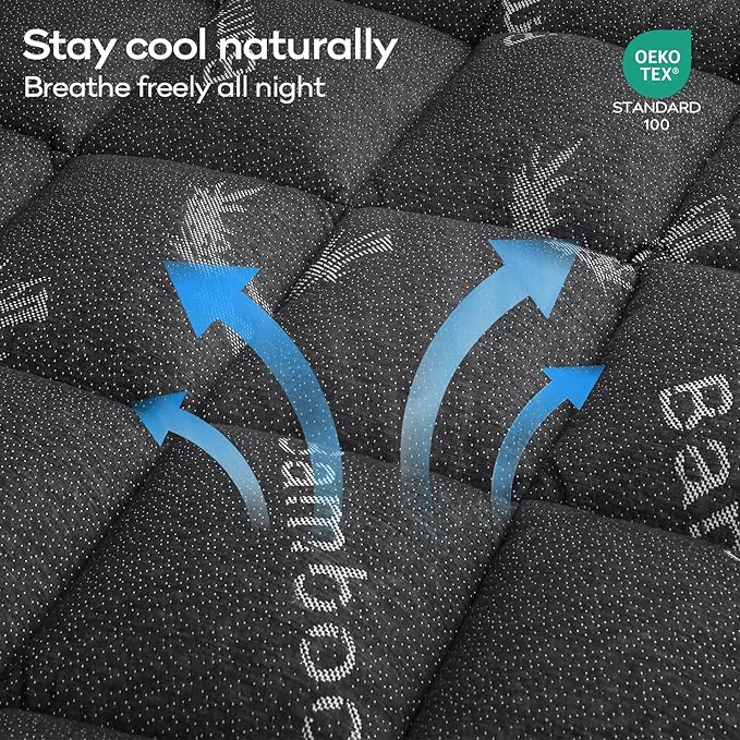OLANLY Full Mattress Topper – Viscose Made from Bamboo, Cooling Soft Full Pillow Top Mattress Pad for Back Pain Relief, Plush Down Alternative Fill Bed Topper with Elastic Deep Pocket, Dark Gray