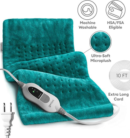 GENIANI XL Electric Heating Pad for Back Pain & Cramps Relief, Electric Throw, Birthday Christmas Gifts for Women, Men Auto Shut Off, Machine Washable, Heat Pad for Neck & Shoulder (Viridian Green)