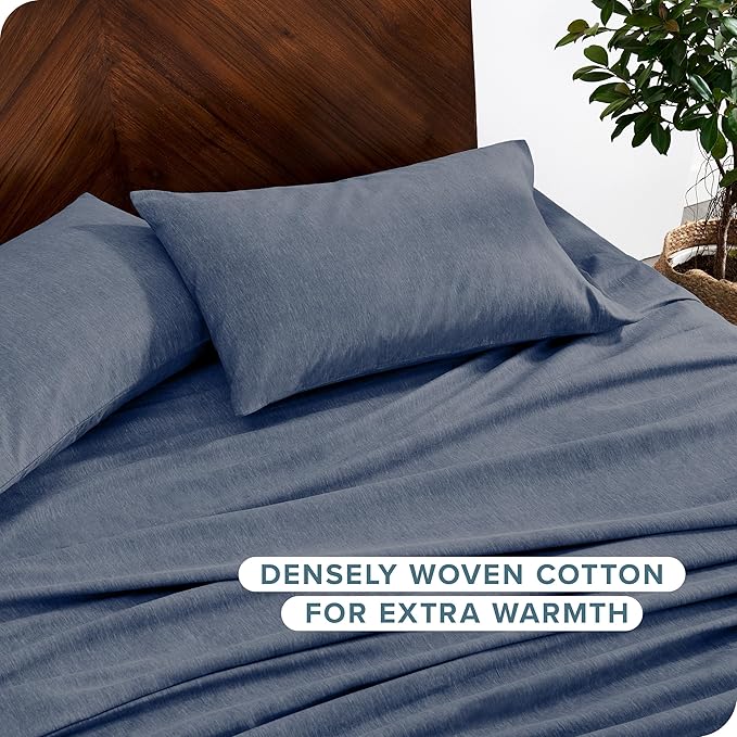 Bare Home Flannel Sheet Set Prints, 100% Cotton, Velvety Soft Heavyweight - Double Brushed Flannel for Extra Softness & Comfort - Deep Pocket - Bed Sheets (Cal King, Heathered Indigo)