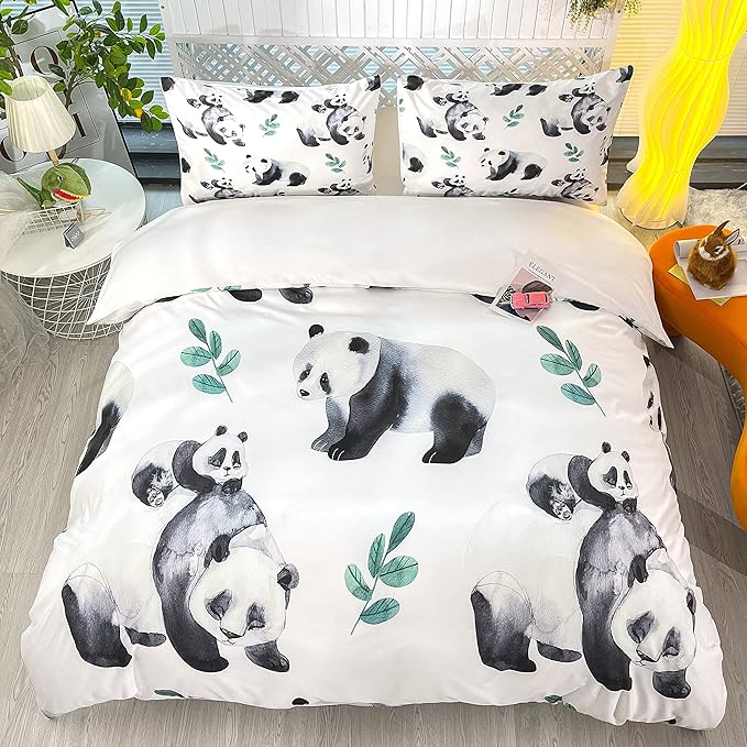 CVHOUSE Panda Duvet Cover Set Full,Panda Bedding Set for Boys Girls,Animal Comforter Cover,Cute Cartoon Pandas Quilt Cover Set,1 Quilt Cover 2 Pillowcases 3 Piece