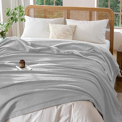 CHUFFED Cotton Waffle Blanket Throw Size - Plush Milk Velvet & Reversible Waffle Weave,Anti-Static 500Gsm Design，Thick Cozy Soft Winter Blanket for Bed, Couch, Sofa - Grey, 50x70 Inches