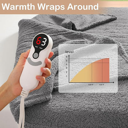 Electric Heated Blanket Twin Size 62"×84" with 6 Heating Levels & 1-10Hs Auto Off, Heating Blanket Double Sided Plush Sherpa, Fast Heating, Machine Washable for Christmas Gift - Light Gray