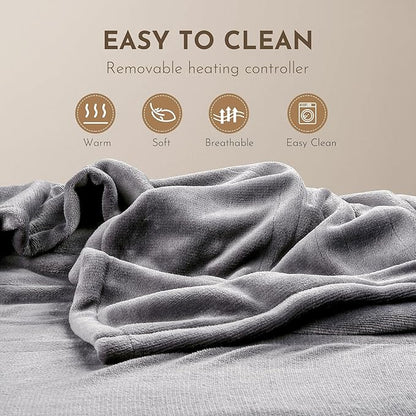Electric Heated Blanket 72" x 84" Full Size Soft Flannel, 4 Heating Levels ＆ 10 Hours Auto Off, Machine Washable - Light Grey