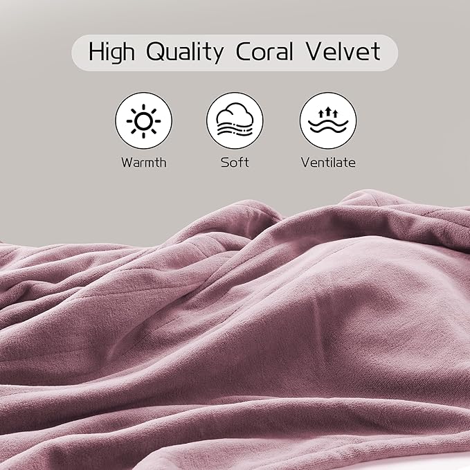 Electric Heated Blanket 50"x60" Throw Size, Soft Coral Fleece with 4 Heating Levels and 3 Hours Auto-Off, Machine Washable, Cozy Plush Fabric for Home, Purple